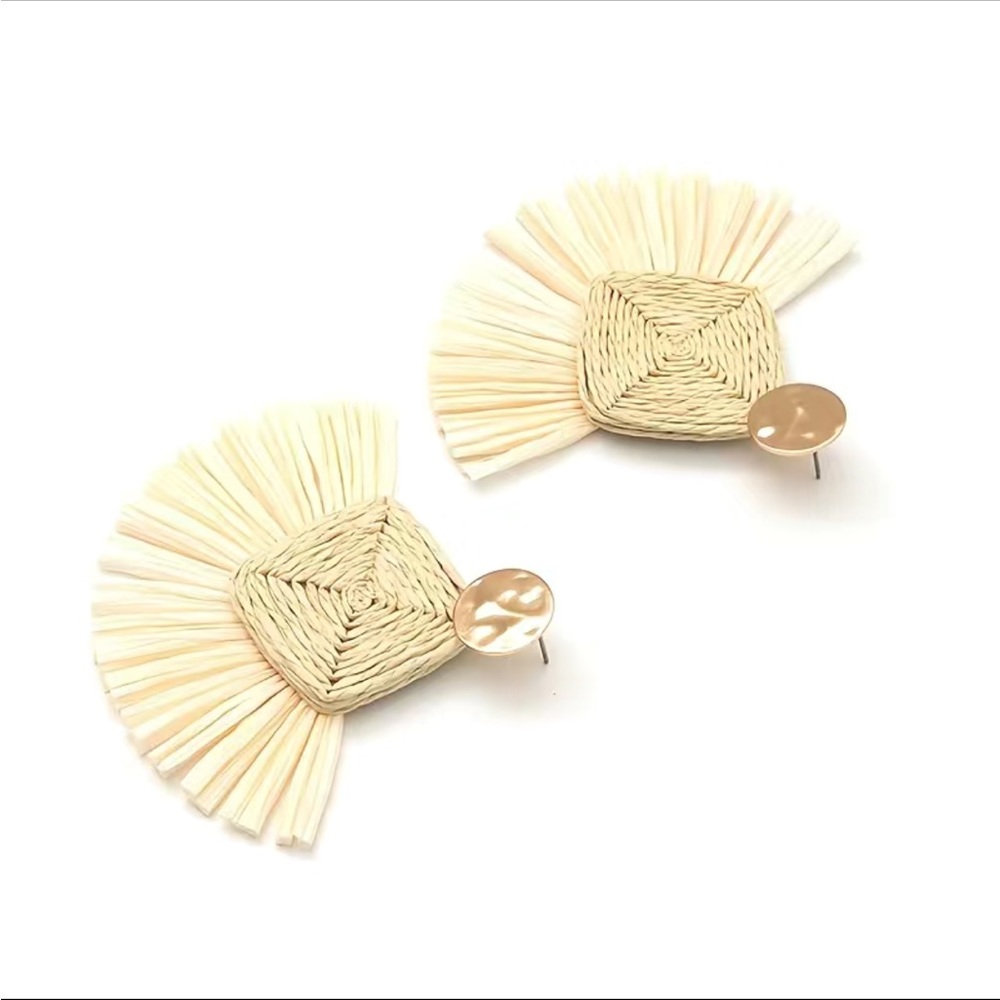 Boho Fan Raffia Earrings - Picture 3 of 6
